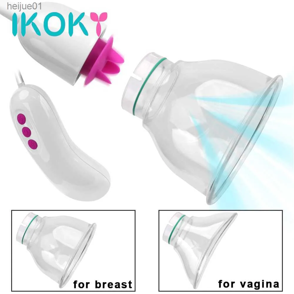 Ikoky Nipple Sucker Breast Vagina Pump Clitoris Stimulator 2 in 1 Vibrators 5+2 Sucking Licking Lägen Sexleksaker för kvinnor L230518