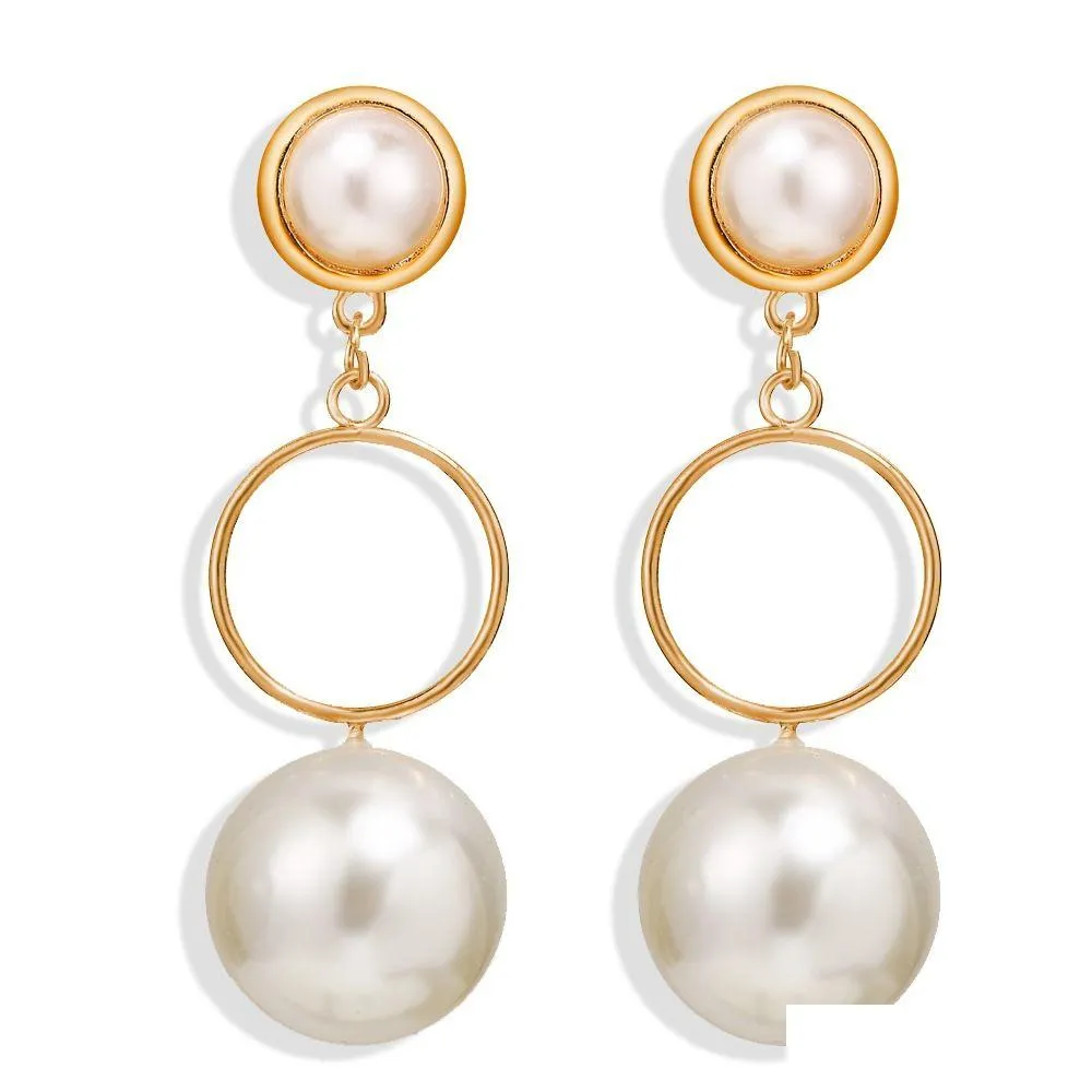 Dangle Chandelier Boho White Circle Imitation Pearl Pendant Drop Earrings Creative Retro Korean Gold Plated Jewelry Accessories Pa Dhemn