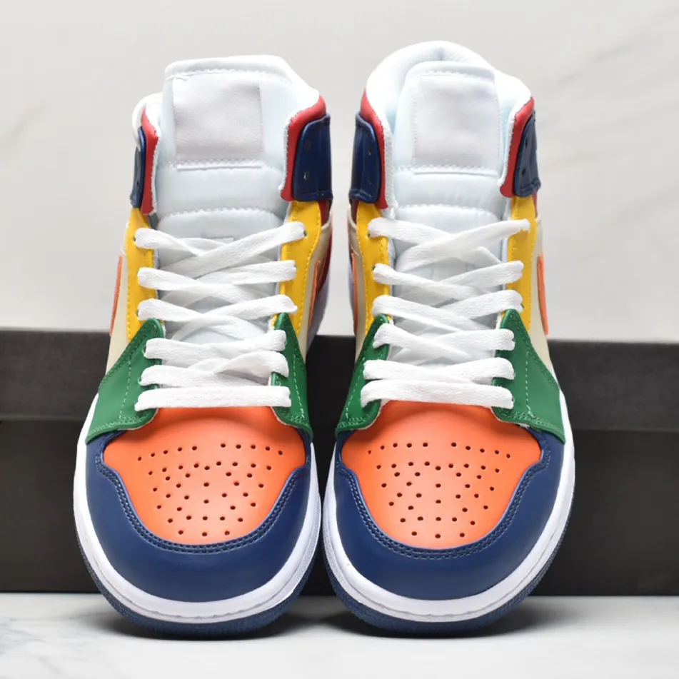Nike Air Jordan 1 Mid Hommes Femmes Chaussures De Basket ball En Cuir Ile Vert Voile Rouge Noir Bleu Or Milan Gris Neutre Hyper Crimson Baskets Taille