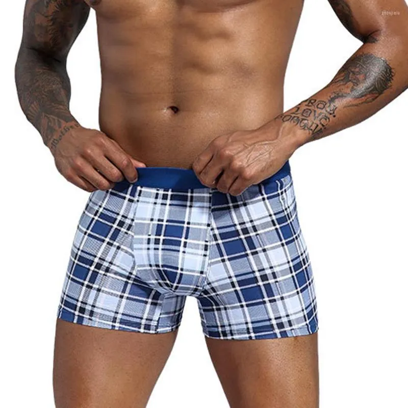 Onderbroek Mannen Plaid Boxer Slips Zacht Ondergoed Ardennen Pouch Shorts Casual Comfortabele Trunks Naadloze Slipje