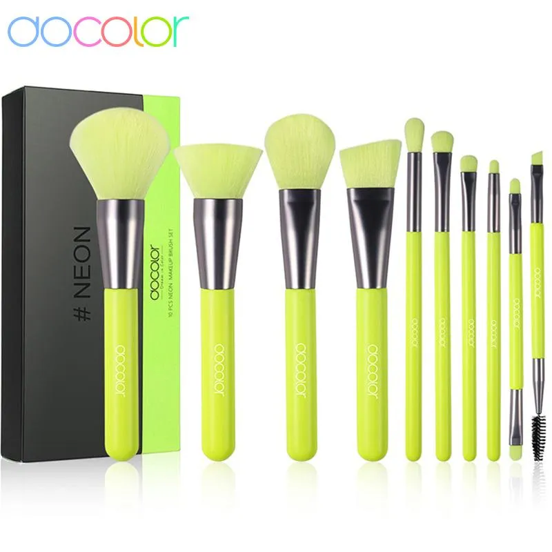 Ben spazzole DOCOLOR NEON 10pcs Bennocne di trucco set Faccia Fondazione Polvere Eye Hombrow KABUKI BREDDING BRUPOLO DI BUSHE BEAZIA STRUMENTI COSMETICI