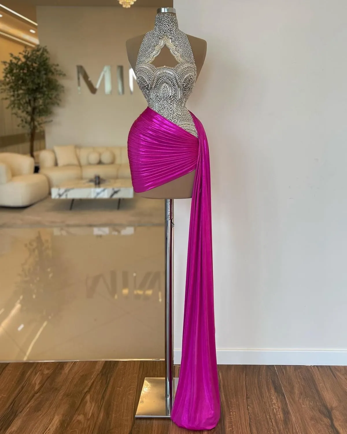 2023 Fuchsia Sheath Graduation Dress Lace Beaded Satin Short Mini Homecoming Party Formal Cocktail Prom Gowns Dresses ZJ416
