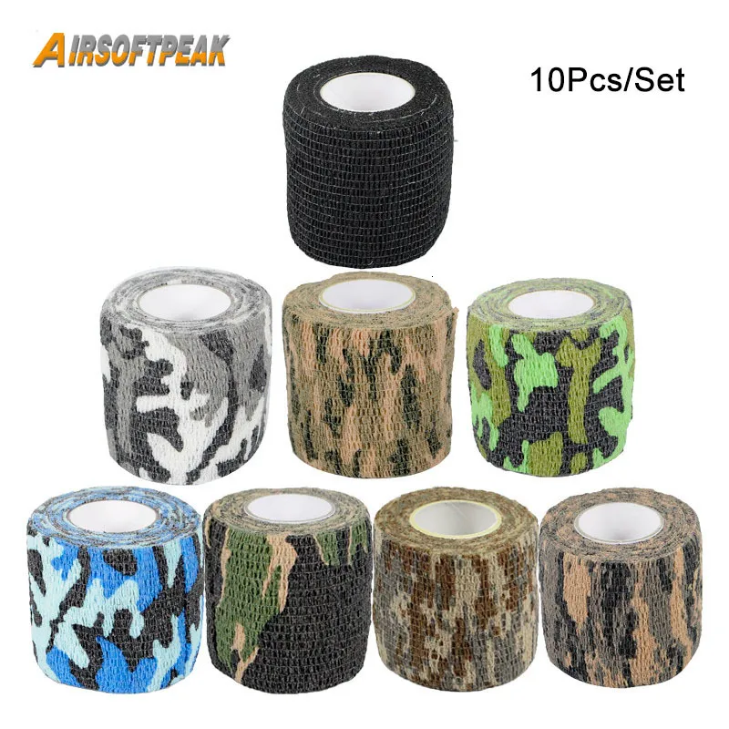 Other Sporting Goods 10PcsLot Selfadhesive Camping Camo Tape Bandage Stealth Nonwoven Paintball Rifle Shooting Waterproof Camouflage Tapes 230606