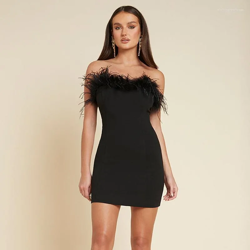 캐주얼 드레스 검은 드레스 뒷면이없는 바디콘 여자 패션 푹신한 여름 스트리트웨어 Y2K 솔리드 스트랩리스 파티 여자 의류