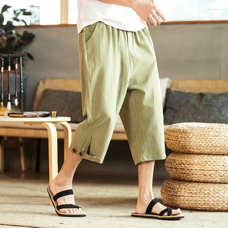 Pantalons pour hommes Shorts en coton et lin Capri pour hommes Été Lâche Mince À la mode Décontracté