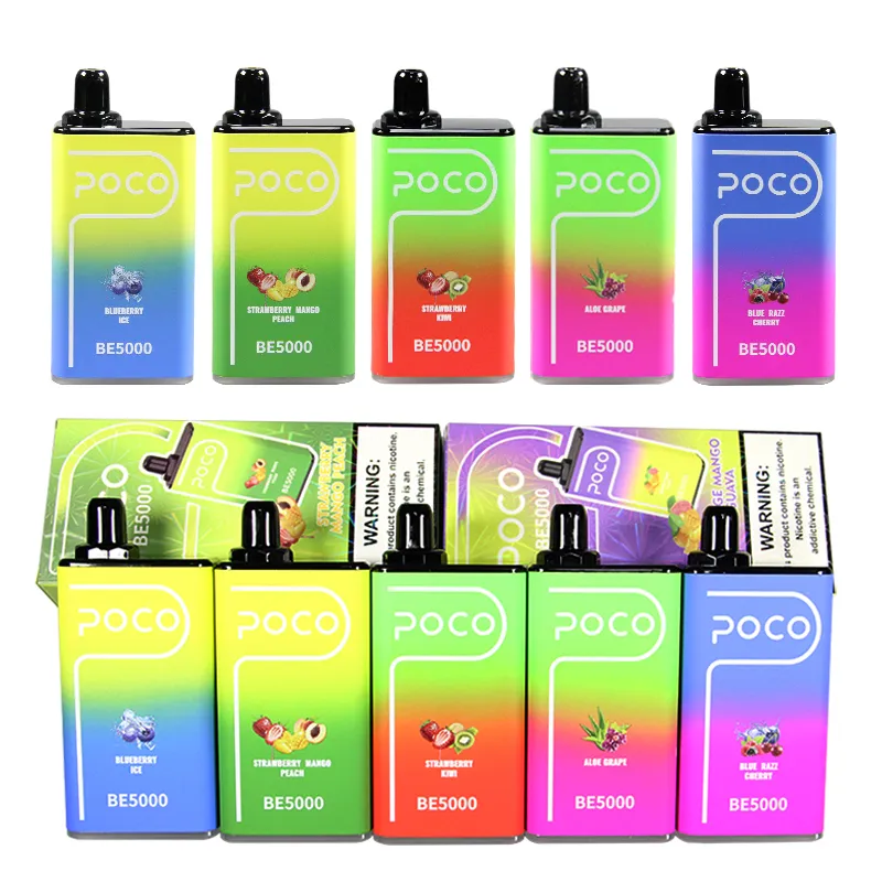 EU USA warehouse Poco BE5000 Disposable Vape pen Electronic Cigarette Mesh Coil 5000 puffs Vapor Airflow Rechargeable 14ML 10 Flavors Device e Cigs Vaporizers