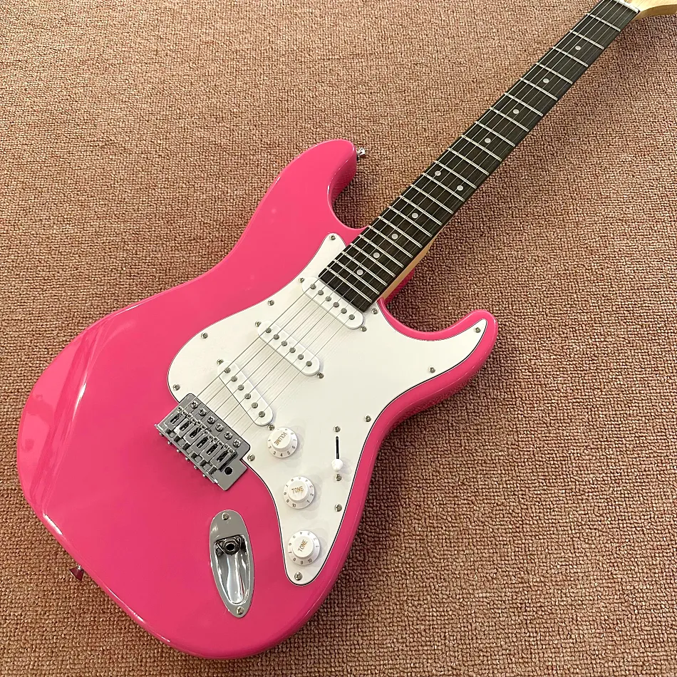 Custom Shop, pink ST electric guitar, silver hardware, rosewood fingerboard, free shipping