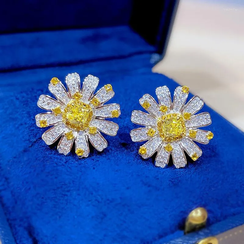 Stud Oorbellen Anziw Koreaanse Bloemen Daisy Zilver 925 Voor Vrouwen Zomer Verse Sieraden Geel Gemaakt Edelsteen Oor Piercing Oorbel