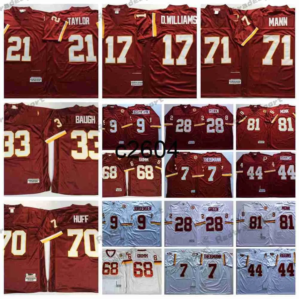 C2604 Vintage Art Monk Jurgensen 7 Joe Theismann Football Jerseys John Riggins 28 Darrell Green Russ Grimm 17 Doug Williams Mann 21 Sean Taylor Sammy Baughs Sam Huff Je Je