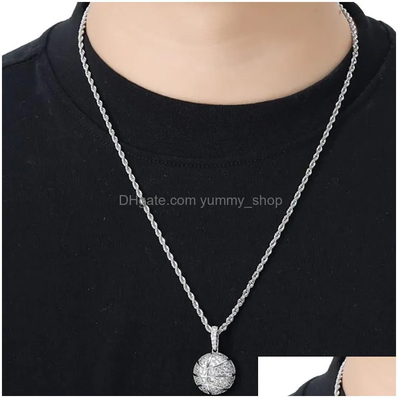 18k gold cubic zirconia basketball necklace 60cm golden chains jewelry set copper diamond hip hop sport football pendant rap necklaces for women men