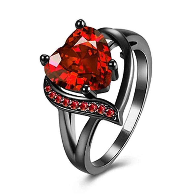 Anello solitario Zircone cubico Cuore Rosso Viola Diamante Donna Fedi nuziali di fidanzamento Gioielli di moda Regalo Will And Sandy Drop Delivery Dh63P