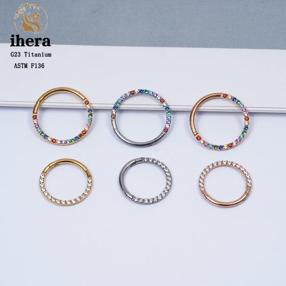 Nose Rings Studs G23 Hinge Nose Rings Rainbow CZ Zircon Women Hoop Earrings Septum Piercing Clicker 16G Tragus Cartilage Helix Jewelry 230605