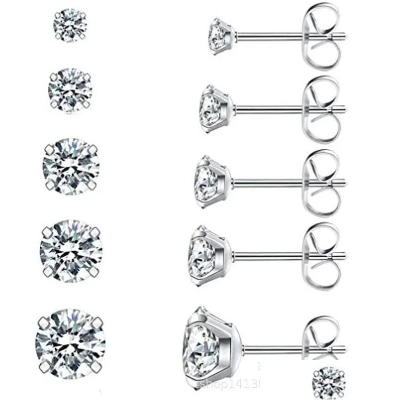 Stud Zircon Ear Studs Women Classic Shining Small Earring Gold Color Earrings For Men Fashion Crystal Piercing Jewelry Drop Delivery Dhqke