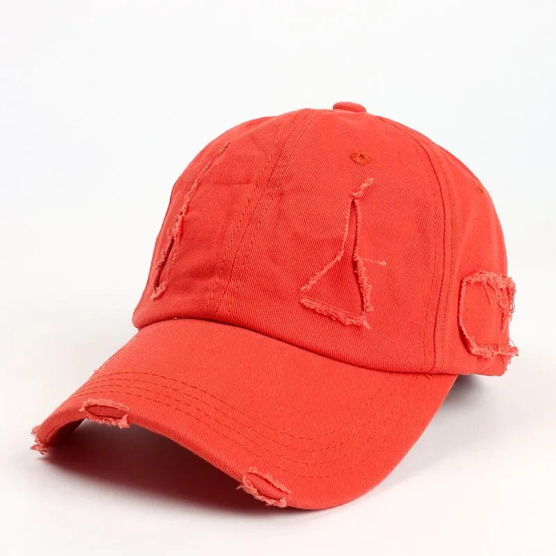 wholesale plain blank soft worn out baseball caps women dad unstructured 6 panel ripped hats distressed DF135