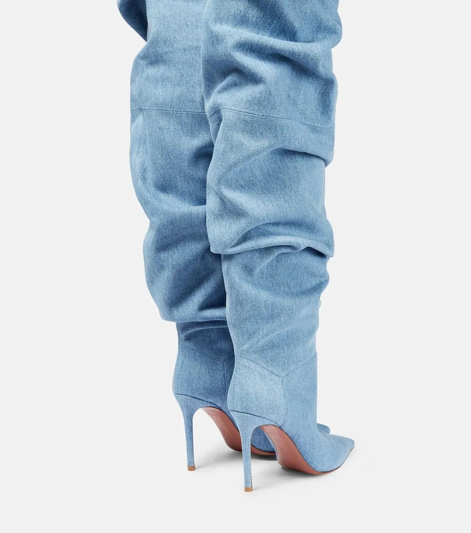 2023 Botas por encima de la rodilla Mujer Nuevo diseño Moda Tacón alto Muslo Botas altas Sexy Jeans Looss Calzado largo para mujer 44