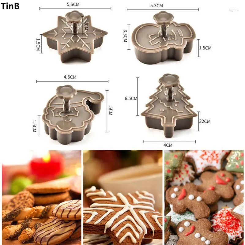 Bakning formar diy 4st julgran snögubbe plast mögel kök kex kakan skärning bakverk kolv fondant kakedekoration verktyg