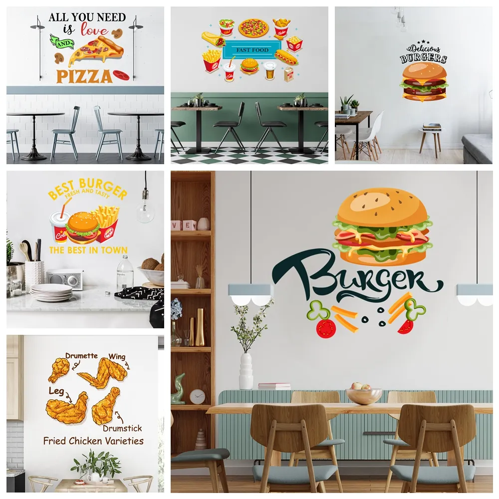 Pizza, Burgers, Frieten Waterdicht Muurstickers Home Decor Voor Kinderkamers Achtergrond Wall Art Decal Drop Shipping