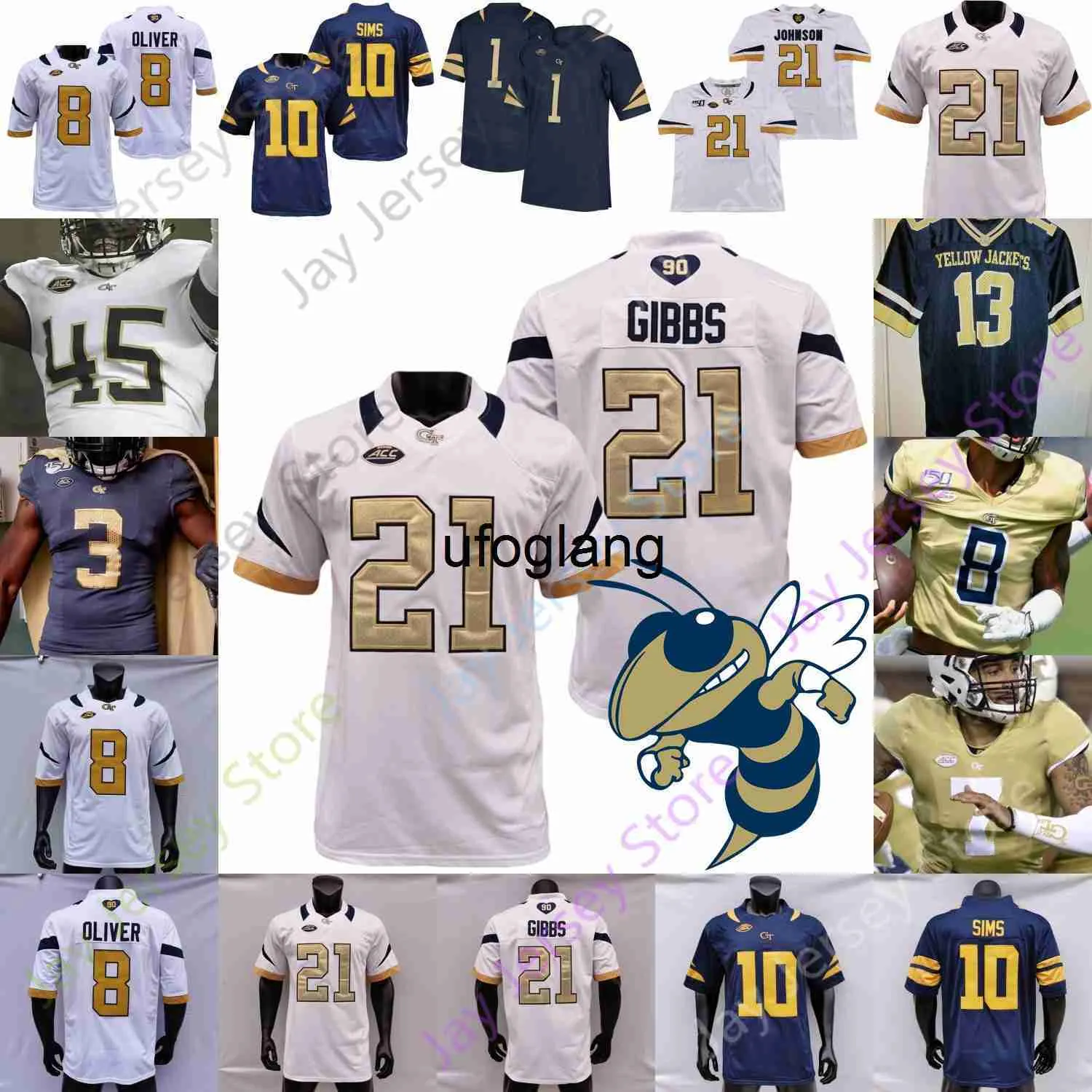 coe1 Georgia Tech Football Jersey NCAA College Johnson Mason Jalen Camp Jeff Sims Malachi Carter Yates Kyric McGowan James Graham Ahmarean Brown Adonicas Sanders