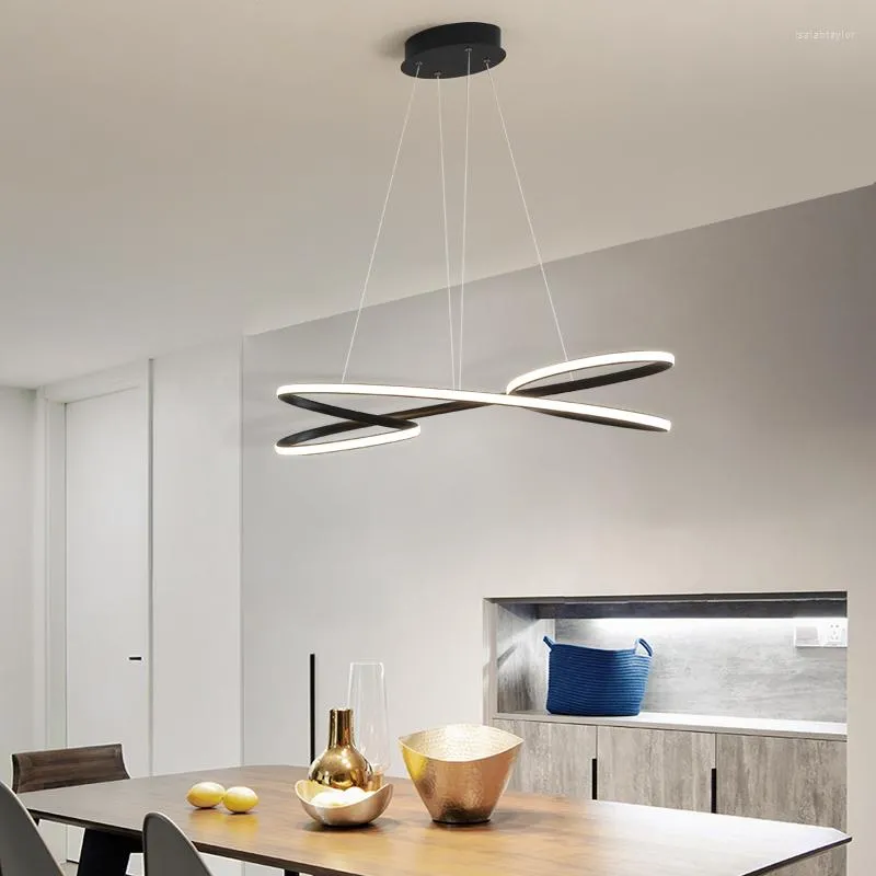 Lampy wiszące nowoczesne światło LED do jadalni czarny/biały kuchenna żyrandol sypialnia lampa lampa lampa/zdalne