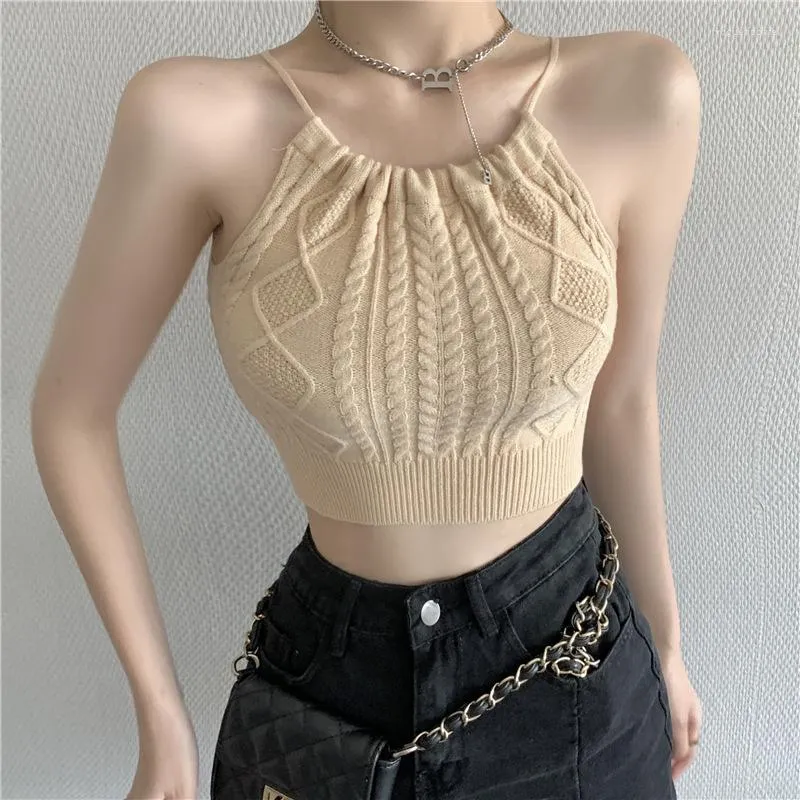 Women's Tanks Sexy Hanging Neck Lace-up Ice Silk Knitted Small Suspender Vest Female Wear Spice Girl Wind Sleeveless Strapless Top