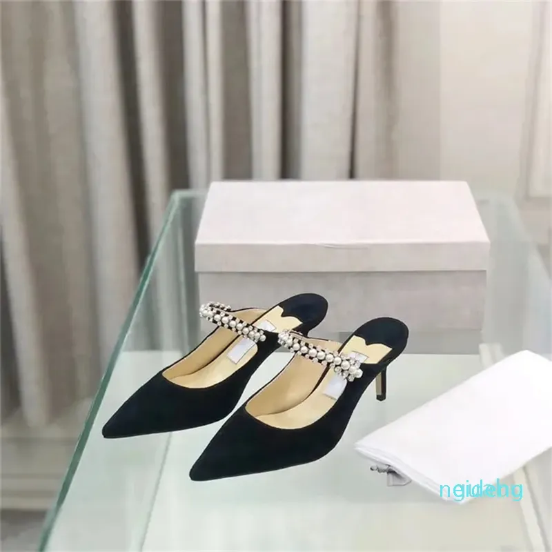 Designer Mid Heel Pearl Crystal Muller Shoes Classic Fashion Design Shoes Slippers Elegant Charm Multi-Color Choice Designer