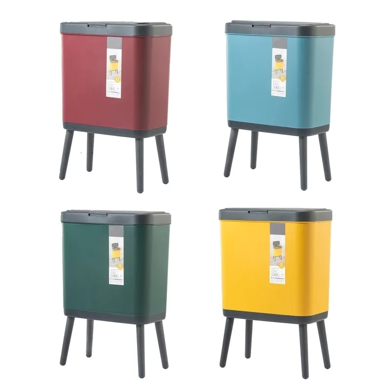 Poubelles 15L Creative Poubelle Pied Haut avec Couvercle Grande Capacité Presse Type Poubelle Cuisine Conteneur À Ordures Bureau Poubelle En Plastique 230605