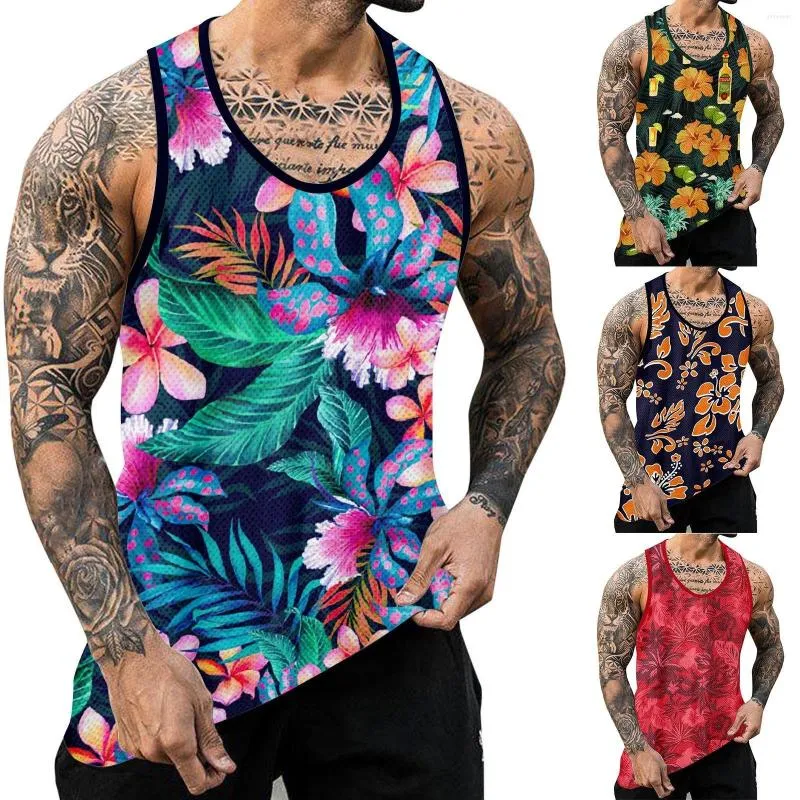 Herren Tanktops Mann Top Sommerkleidung Hawaii ärmellose Hemden Baggy Lose Sportswear O-Neck Tanks Bohemian Strandweste