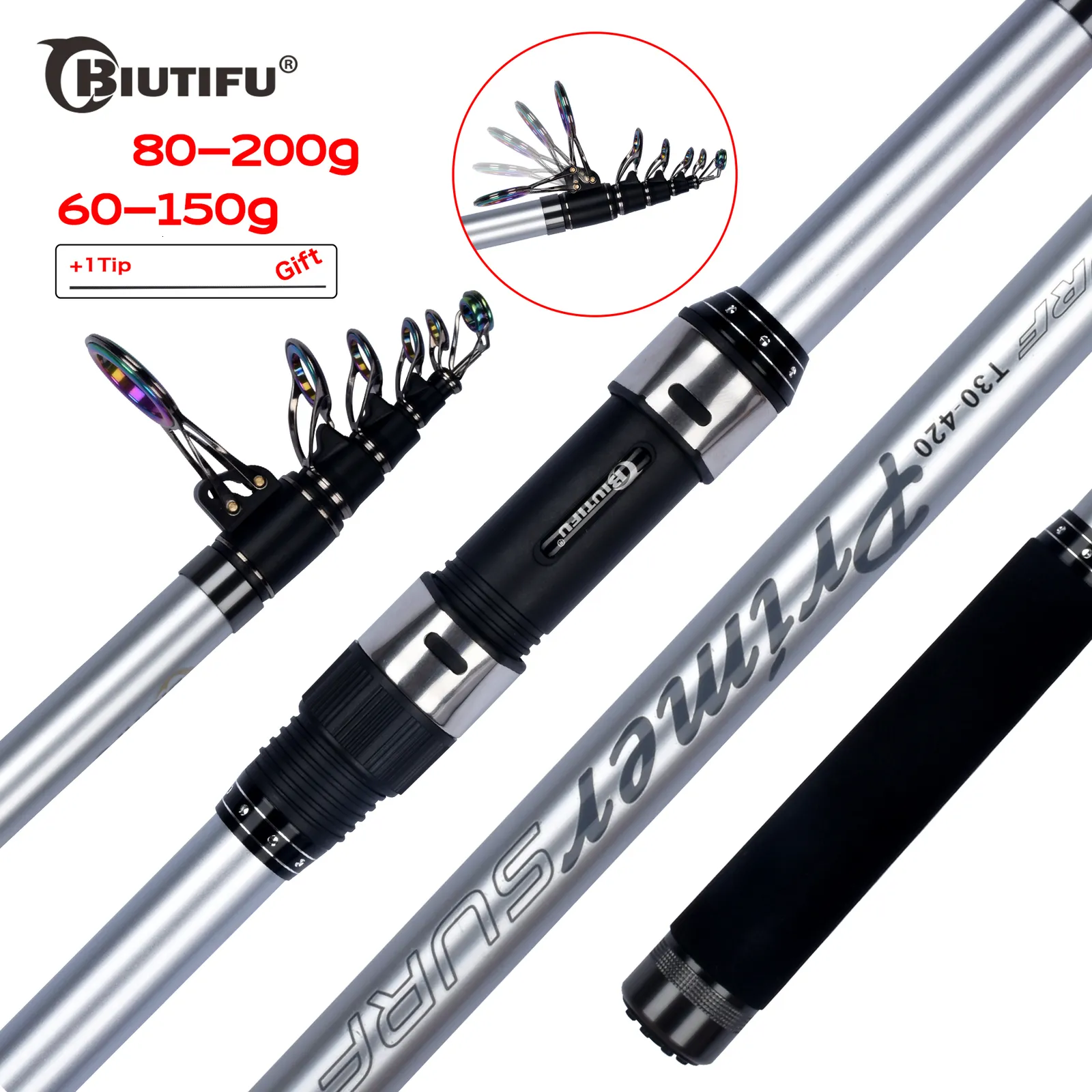 スピニングロッドBiutifu Surf Rod 5350454240539M伸縮式釣り旅行力60200Gスローサーフキャスティングショアキャスティングポール230605