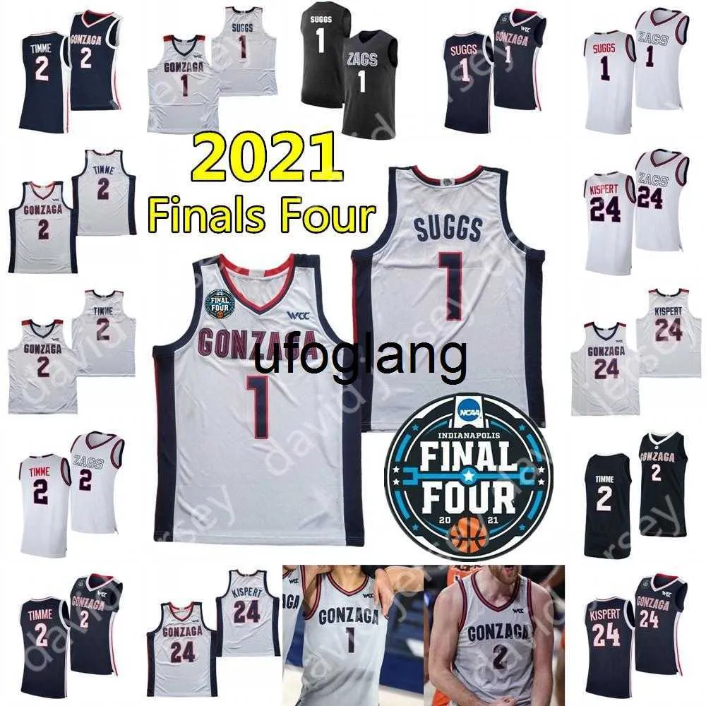 coe1 2021 Final Four 4 NCAA College Gonzaga Camisetas de baloncesto 1 Jalen Suggs 2 Drew Timme Corey Kispert Jersey Local Visitante Blanco Gris Azul marino Negro Adulto Hombres Jóvenes Niño