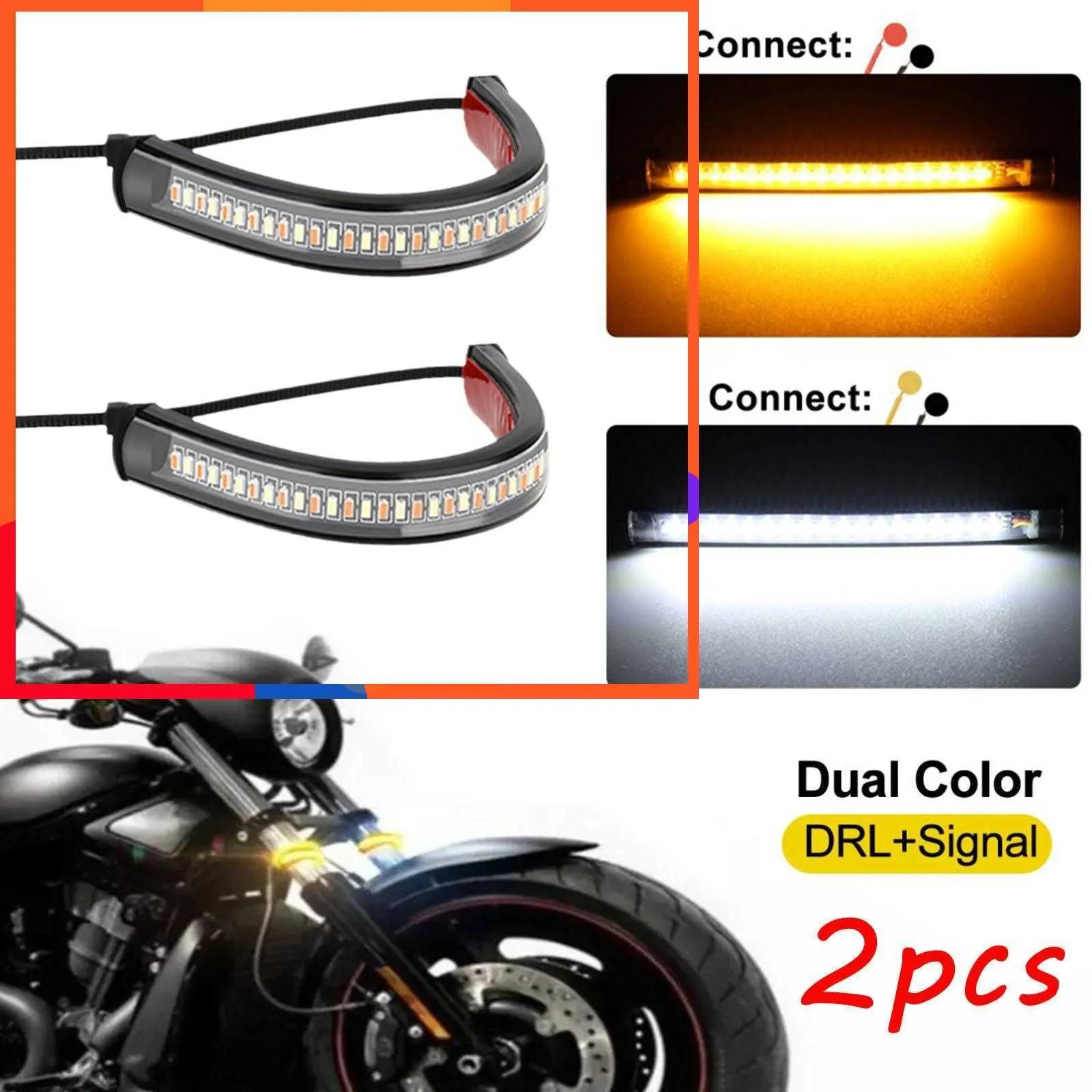 New 2pcs 12V Universal Motorcycle Turn Blinker Bright Strip Flashing Signal Fork LED Light Flowing Amber