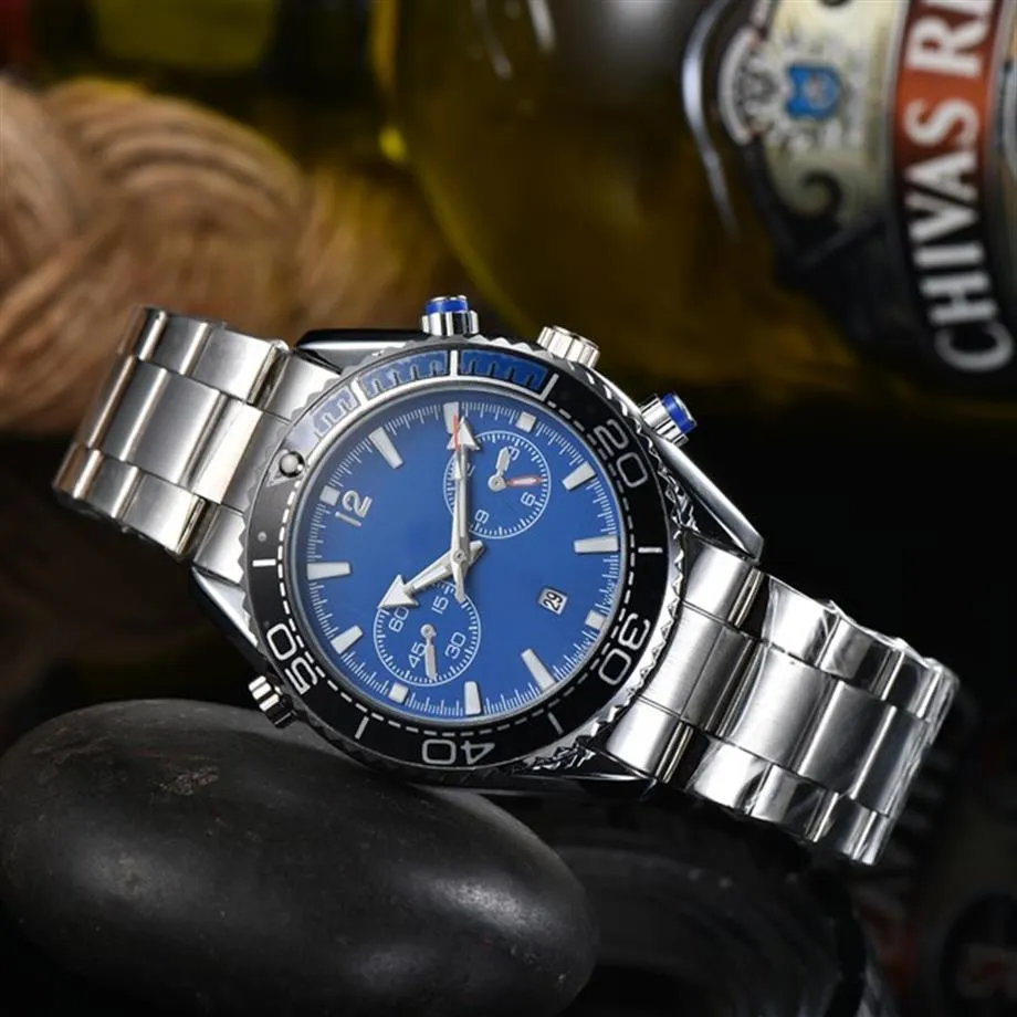 Mens Watches 44mm quartz Watch Stainless Steel blue Black dial WristWatches business affairs montre de luxe Master gift201v