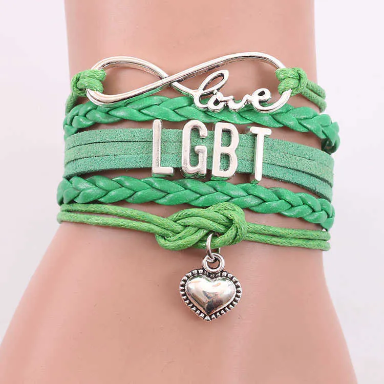 Bracelets à breloques LGBT Bracelet lettre tissé cœur pêche disponible en plusieurs couleurs