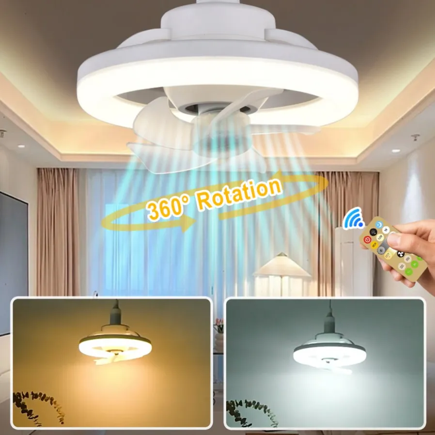 Ventilatore da soffitto 60W E27 con luce a led e telecomando Rotazione a 360 ° Raffreddamento Ventilatore elettrico Lampada Lampadario per camera Home Decor