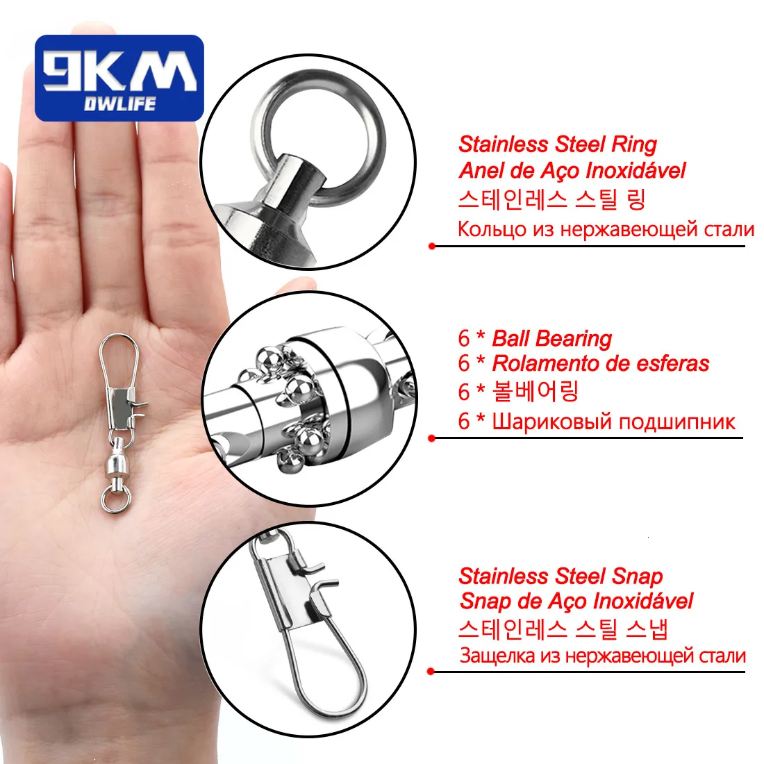 Stainless Steel Snap Swivels Ball Bearing Interlock Pin Lure