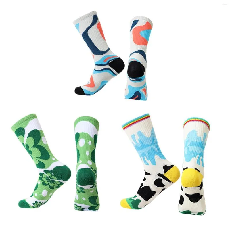 Sportsocken für Herren und Damen, bunt, gemustert, Rundhalsausschnitt, gekämmte Baumwolle, modisch, cool, neuartig, lässig, verrückt nach Laufen, Basketball