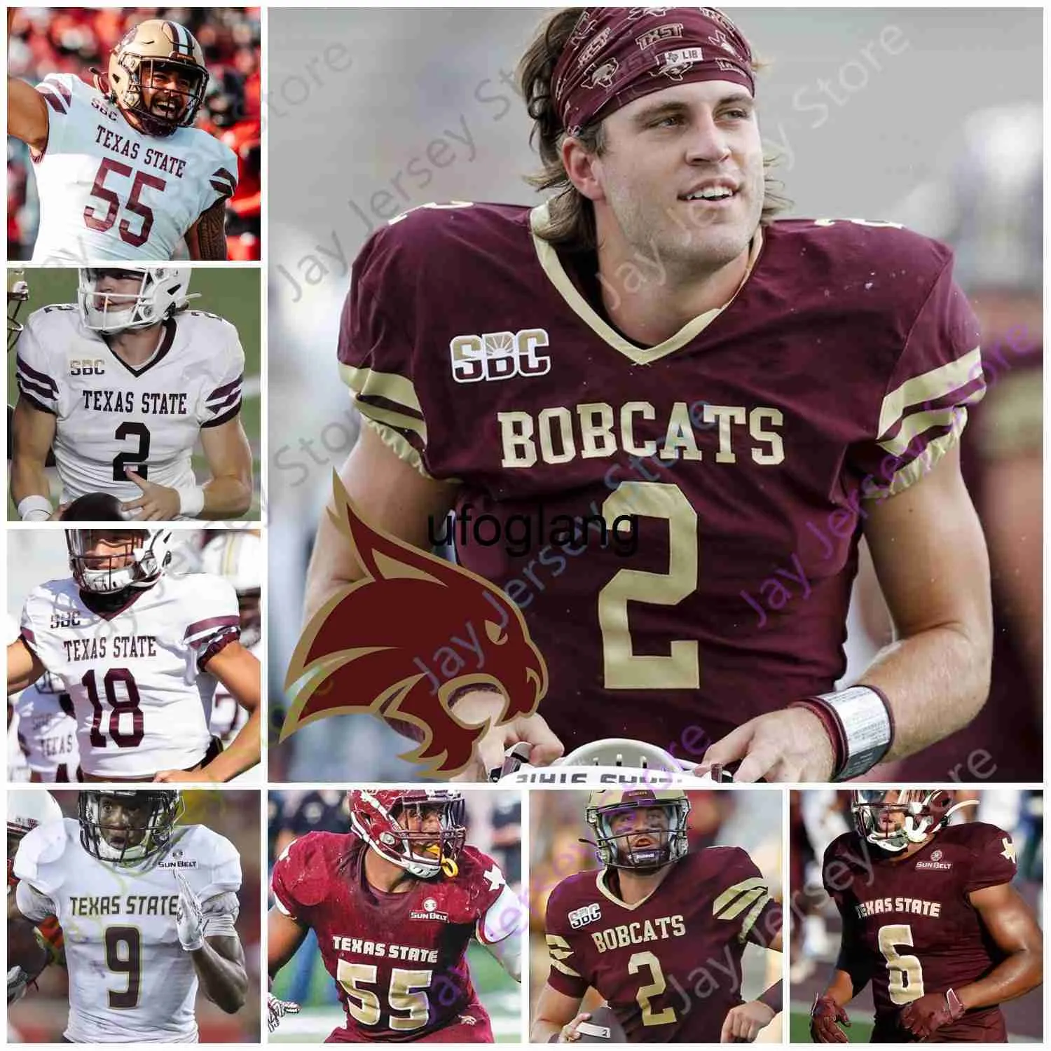 Coe1 Texas State Bobcats Football Jersey NCAA College Layne Hatcher Hill Ashtyn Hawkins Sione Tupou Rodgers Bell Morris Harris Brown Ortega-Jones Banks Mayo