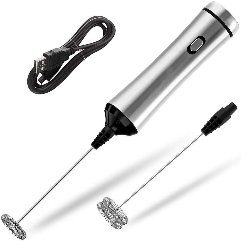 Mixers Usb Chargeable Double Spring Whisk Head Electric Milk Frother Stainless Steel Handheld Milk Foamer Drink Mixer Two Speeds