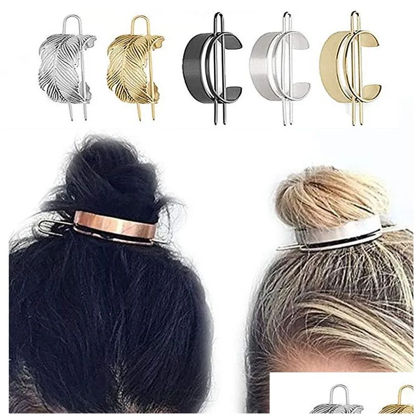 Ponny Tails Holder Metal Gold Feather Hairpin Horsetail Hair Updo Curly Fast huvudbonad för kvinnor mode smycken släpp leverans hår dhytb