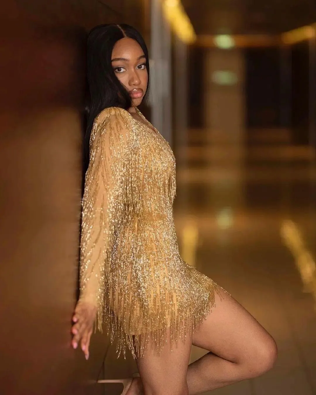 slim fit dress slacks Rose Gold Short Dress with Sequins
