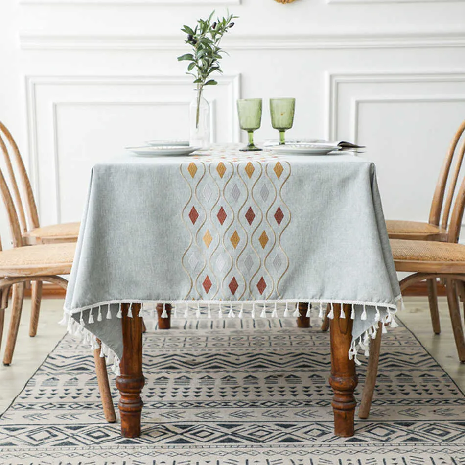 Nappe de table style nordique glands coton lin simplicité moderne couverture de table anti-poussière pour la décoration de table de table à thé R230605