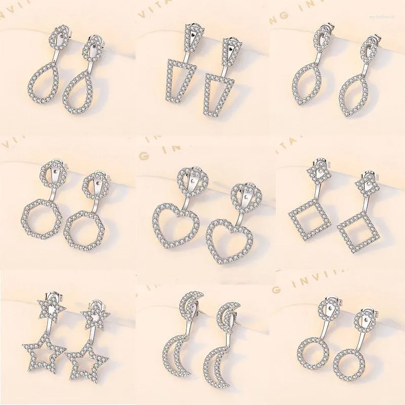 Stud Earrings Korean Fashion Moon Star Classic Geometric Women Zircon Dangle Earring Rear- Hanging Butterfly Ear Studs Party Jewelry