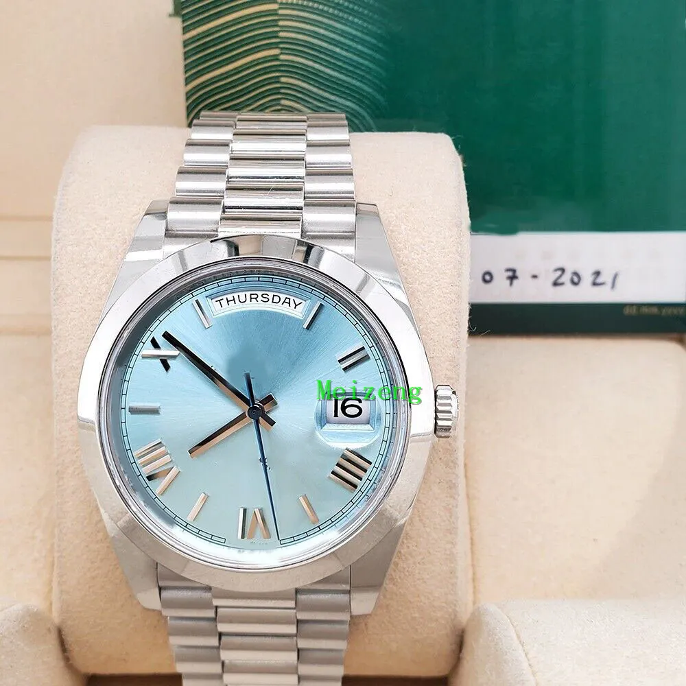 ساعة Wristwatch الفاخرة العلامة التجارية الجديدة للرجال الساعات الأوتوماتيكية الرئيس يوم 228206 40 مم ICE الأزرق الروماني بلاتين أوراق صندوق مربع