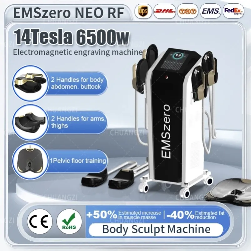 14 Tesla Neo DLS-Emslim Slimming Machine 6500W 4 مقابض RF emszero Hi-Emt Nova Sculpt Sculpt EMS تحفيز العضلات شعار قابلة للتخصيص
