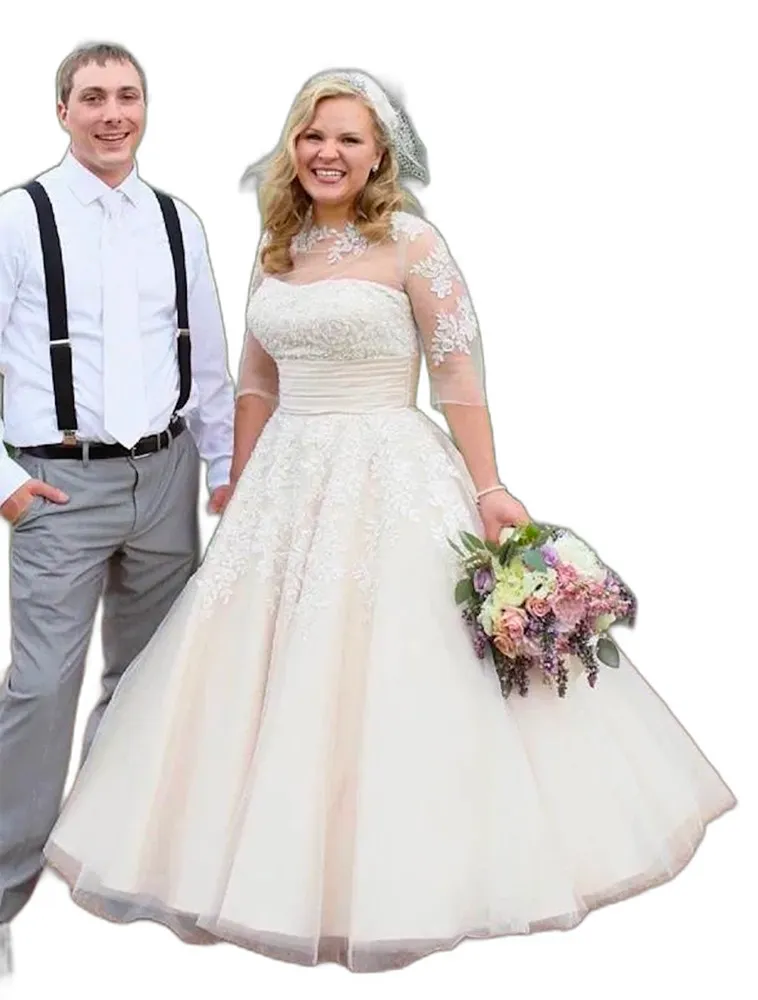 Robe De Mariée De Longueur De Cheville En Dentelle Vintage Avec