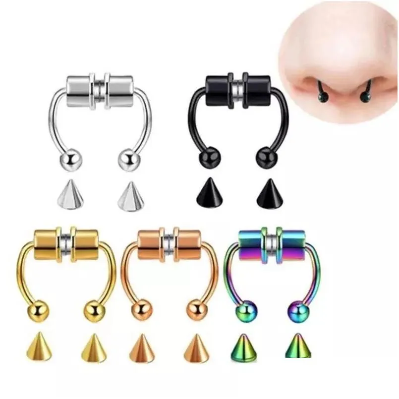 Burun Halkaları Studs 2021 Sahte Piercing Ring Alaşım Hoop Septum Kadın Vücut Takı Hediyeleri Moda Manyetik Damla Teslimat DHH1I