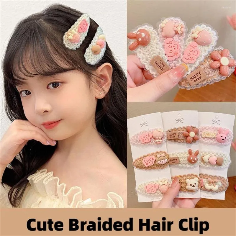 Hair Accessories 3/Pcs/Set Children Cute Coffee Color Cartoon Flower Bow Ornament Pink Clips Girls Sweet Braid Hairpins Kid