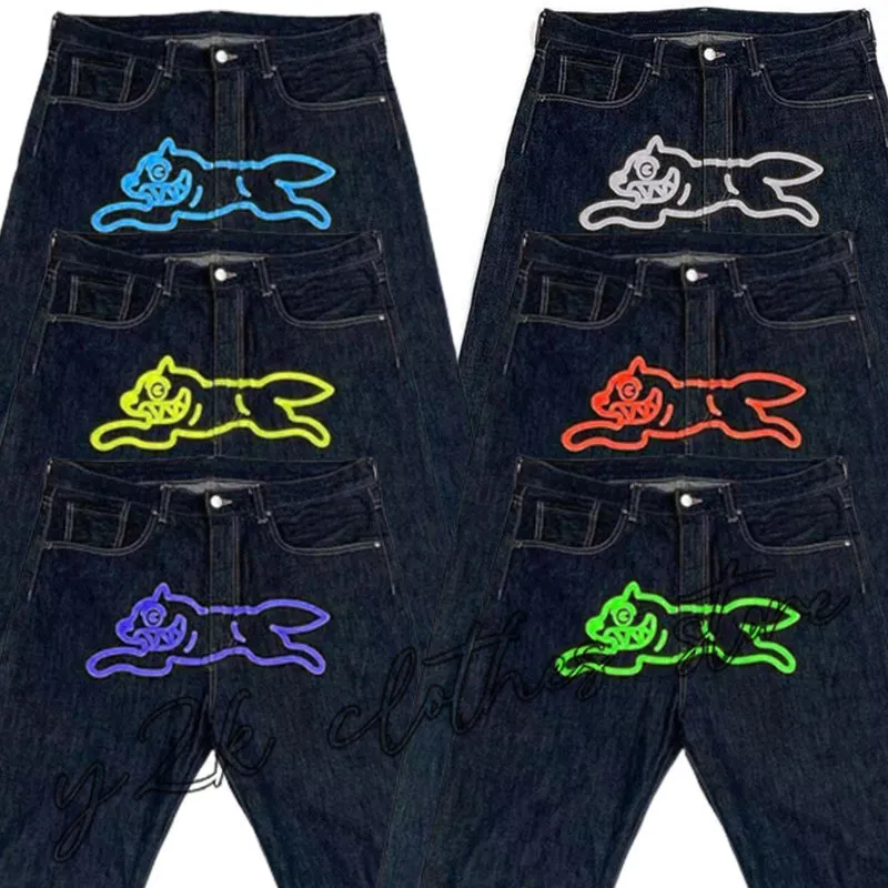 Męskie dżinsy y2k Men Harajuku Hip Hop Dog Graphic Print workowane czarne spodnie Punk Rock Gothic Wide Spoders Streetwear 230606