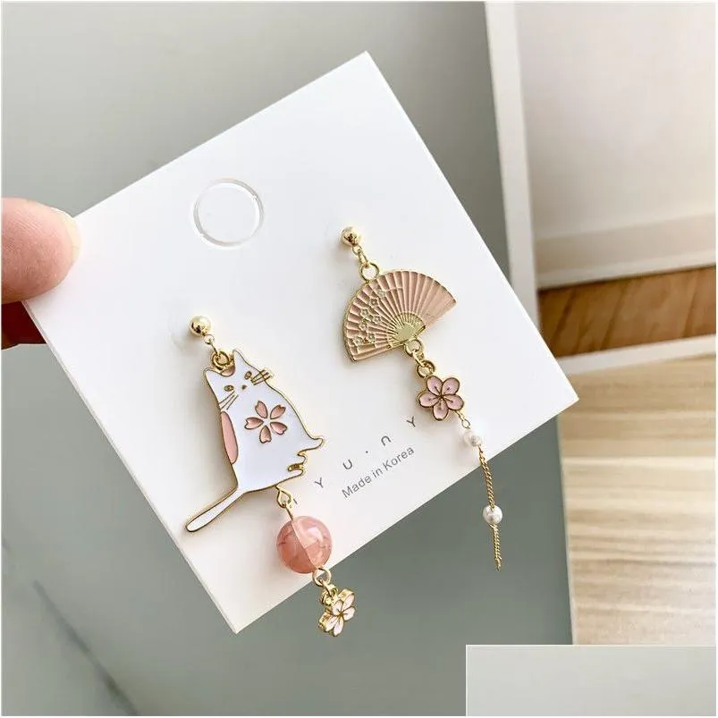 Dangle Chandelier Korean Style Flower Cute Animal Earrings For Women Moon Stars Kitten Rabbit Balloon Asymmetric Earring Party Jew Dhxsf