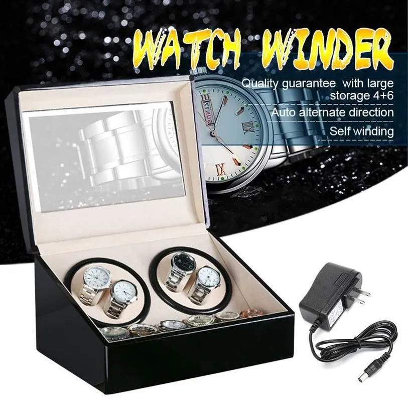 US Plugure Automatic Mechanical Watch Winders Black PU Кожаная коробка для хранения Коллекция Смотрисленность Дисплей ювелирные изделия для ветра CX200807340K