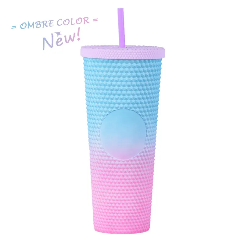 이중 레이어 Ombre Glitter 플라스틱 텀블러 밀짚 대용량 크리에이티브 710ml Ombre Glitter Acrylic Tumblers 핸드 컵 B0060